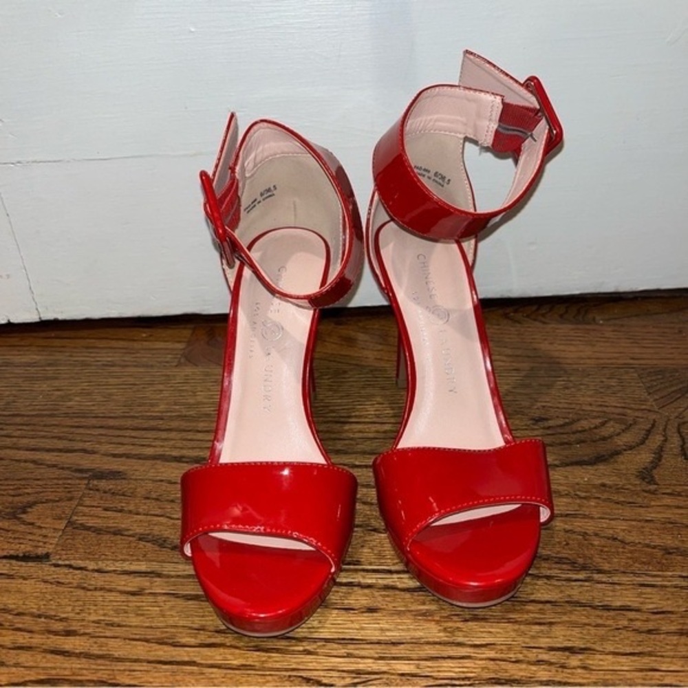 Chinese Laundry Red Patent Heels with Ankle Strap